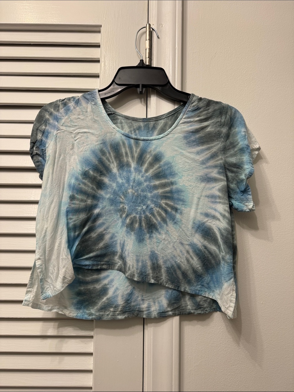 Source Unknown Blue and White Tie-Dye Cropped Tee Small